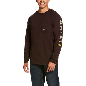 Mens Ariat Rebar Cotton Strong Graphic Long-Sleeve Work T-Shirt Dark Brown L